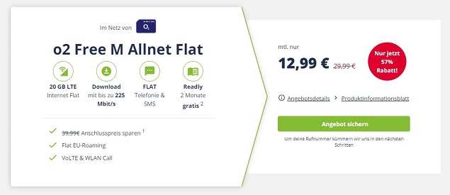 O2 Free M Allnet Flat zum Aktionspreis